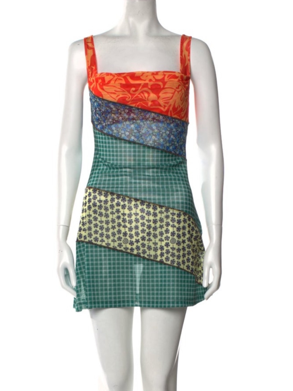 Miaou Orange, Blue and Teal Patchwork Mini Dress